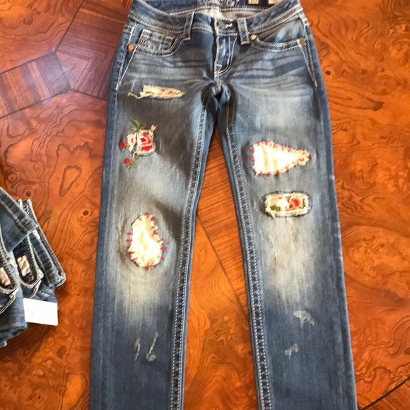 Miss Me Girls Skinny NWT patch work medium blue - Picture 6 of 8